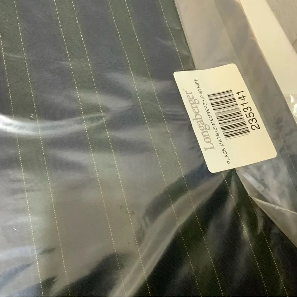NWT Longaberger 2 PK Placemats Fabric  13” X 19” membership stripe set of 2